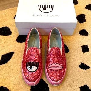 Chiara Ferragni Pink Sparkle sneaker slides size 7.5